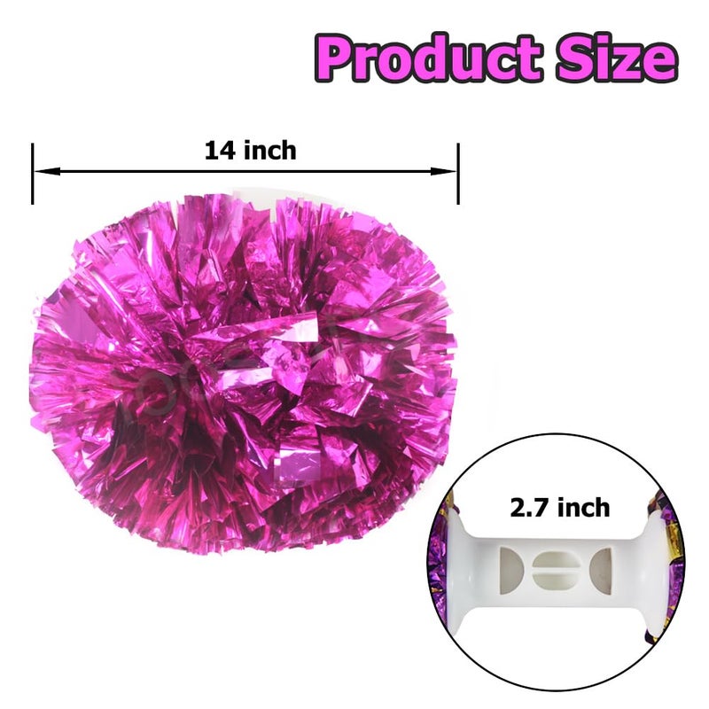 Hooshing 2PCS Hot Pink Pom Poms Cheerleading with Baton Handle for Team Spirit Sports Dance Cheering - Image 2